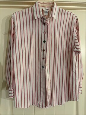 Koret White Shirt with Pink Vertical Stripes